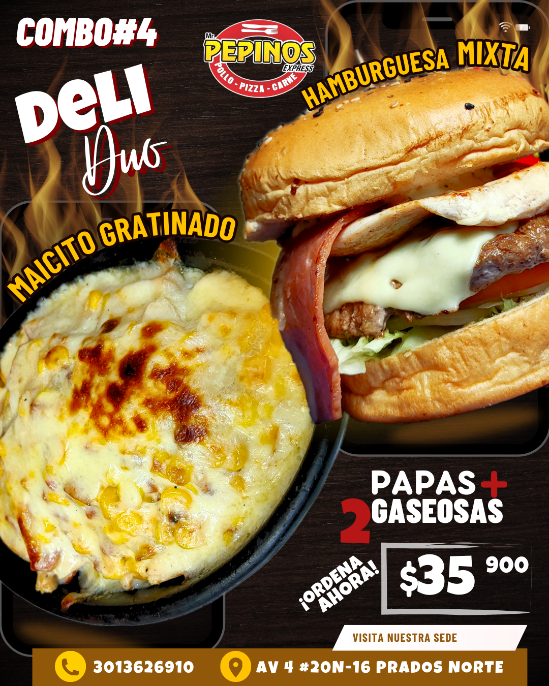 Combo promocional 4 en Mr. Pepinos Express